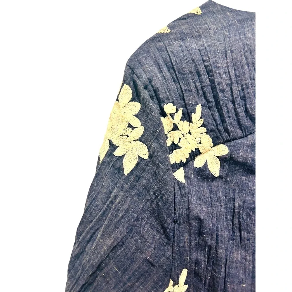ECI New York Dress Blue Floral Embroidered Cutout Back Midi Women's XL